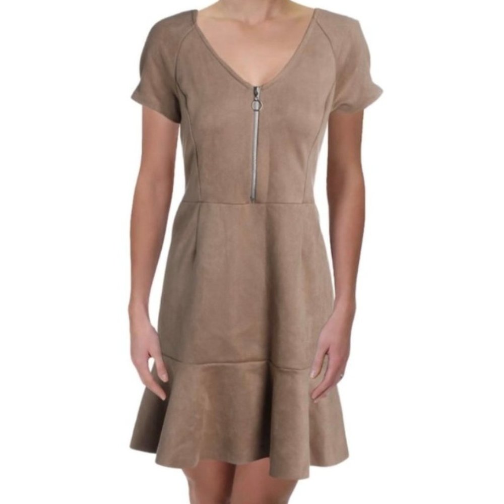 WOMENS FAUX SUEDE FIT & FLARE CASUAL DRESS